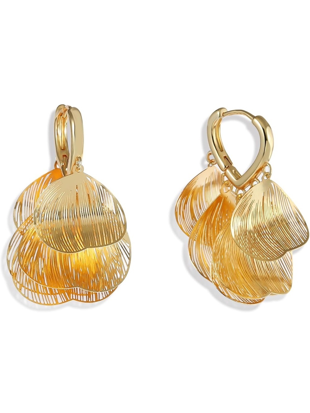 Anthropologie Gold Petal Drop Hoop Earrings - Shiny Gold